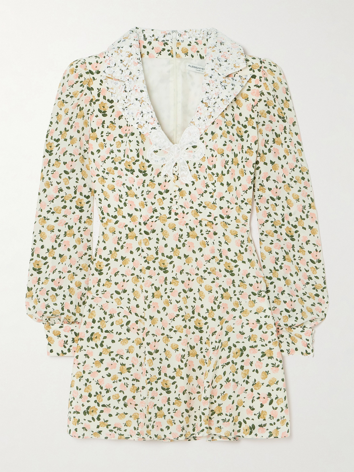 Alessandra Rich Appliquéd Lace-trimmed Floral-print Silk Mini Dress - Pink