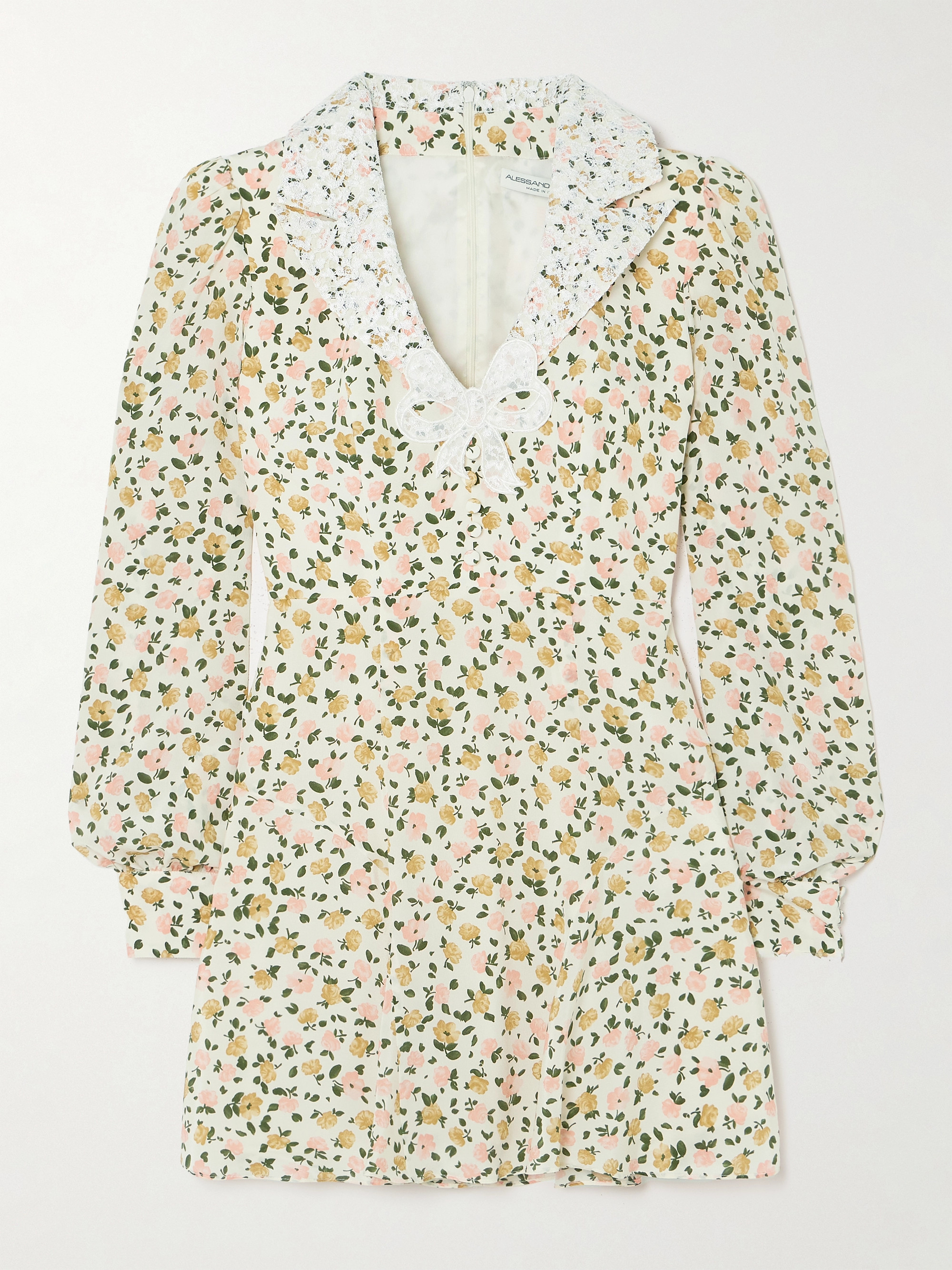 Alessandra Rich Appliquéd lace-trimmed floral-print silk mini dress thumbnail