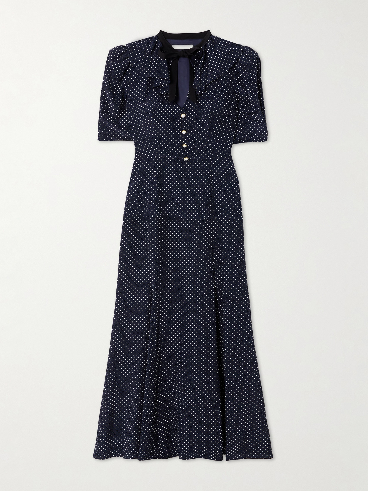 Alessandra Rich - Bow-detailed Polka-dot Silk Crepe De Chine Midi Dress - Blue