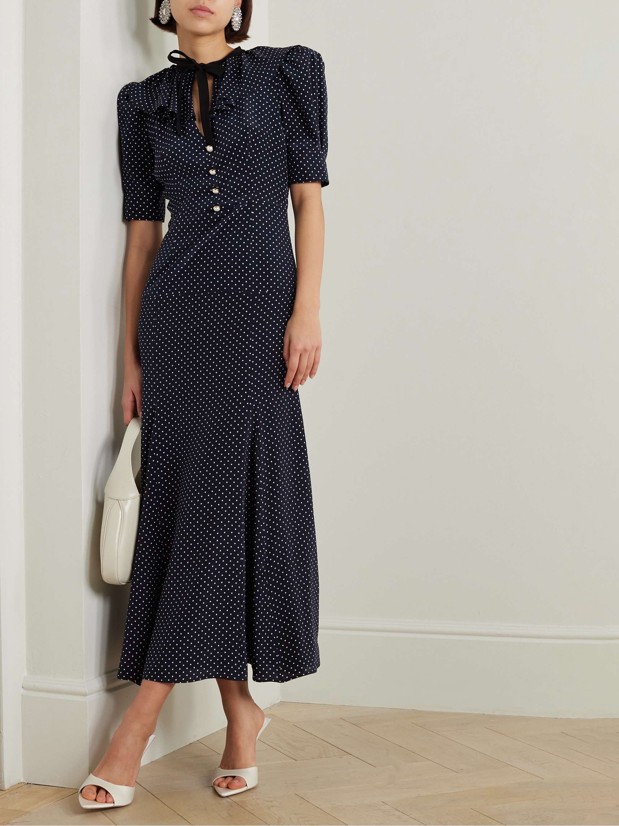 ALESSANDRA RICH Bow detailed polka dot silk crepe de chine midi dress NET A PORTER