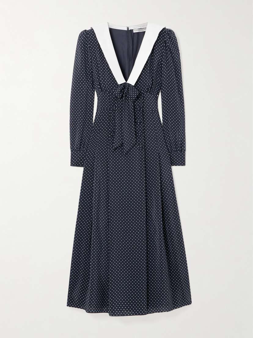 Alessandra Rich Bow-detailed Polka-dot Silk-crepe Midi Dress