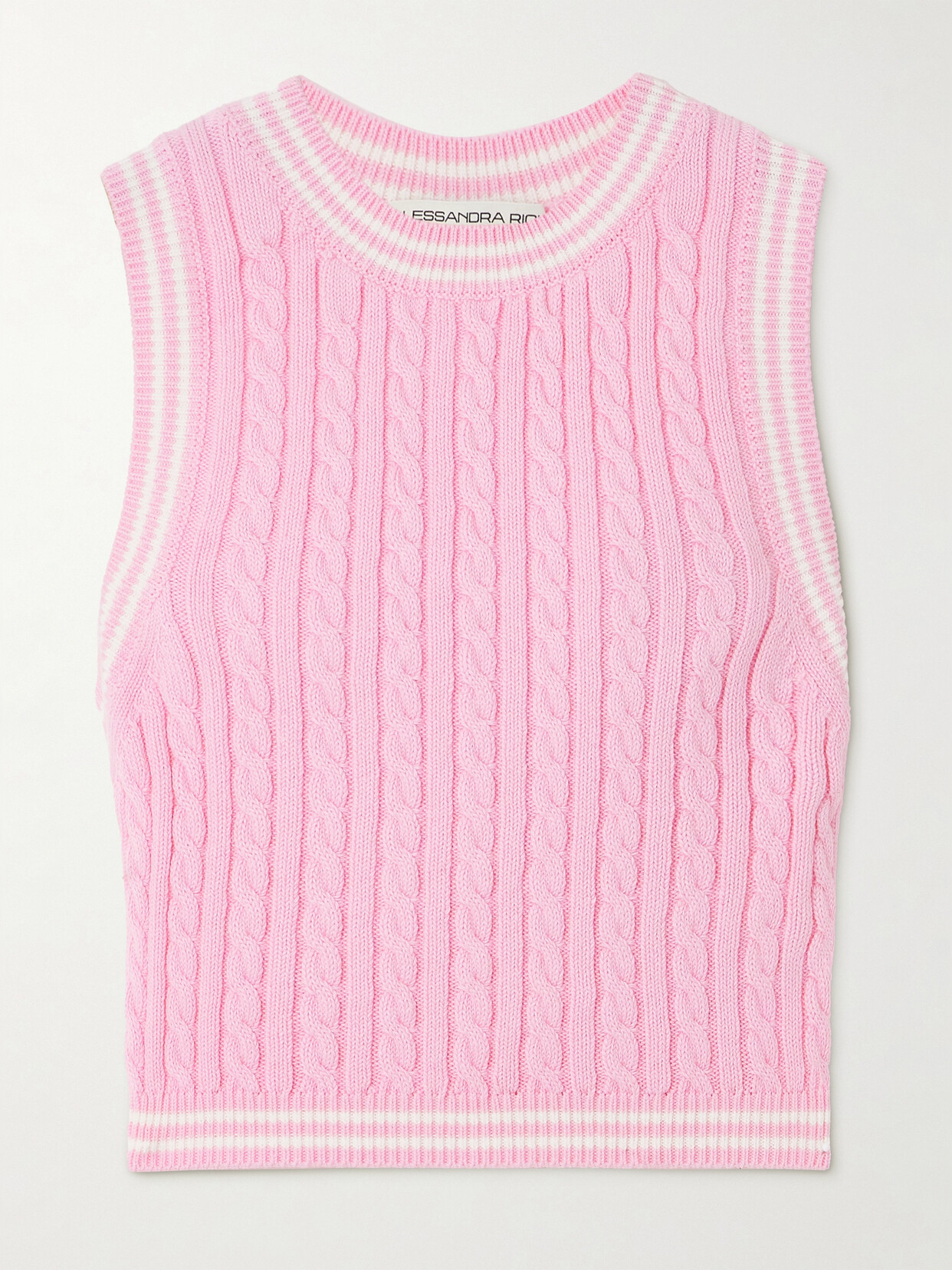 Alessandra Rich Cropped Cable-knit Cotton Top - Pink