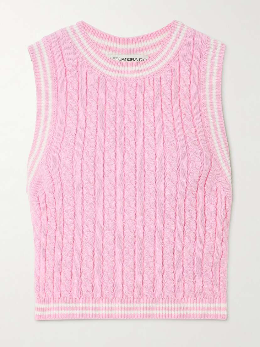 Alessandra Rich Cropped Cable-knit Cotton Top