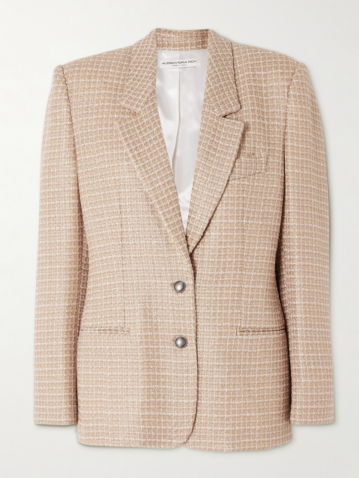 Alessandra Rich Oversized Sequined Checked Bouclé-tweed Blazer - Brown