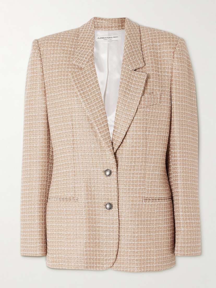 Alessandra Rich Oversized Sequined Checked Bouclé-tweed Blazer