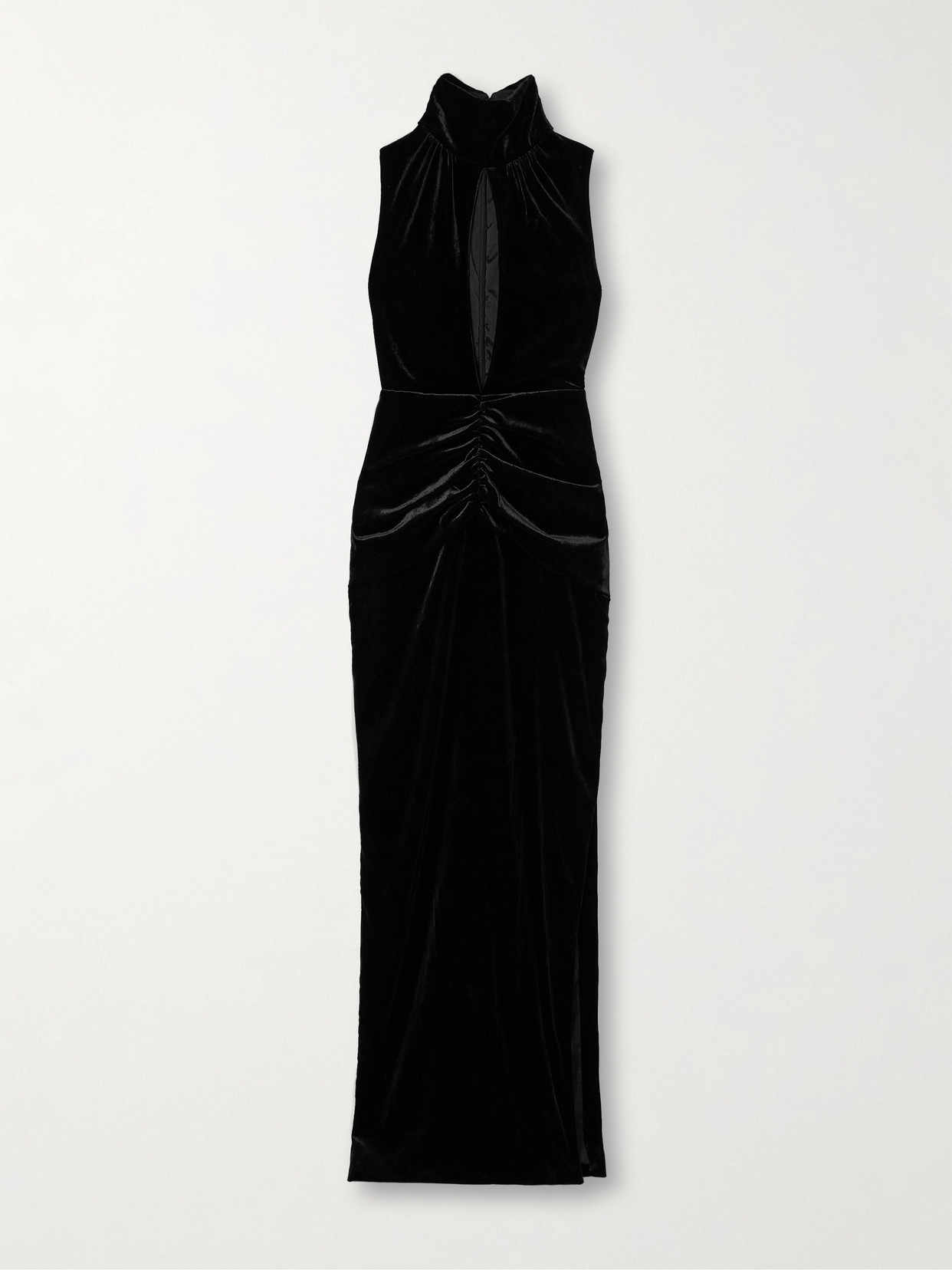 Shop Alessandra Rich Cutout Gathered Stretch-velvet Maxi Dress In Black