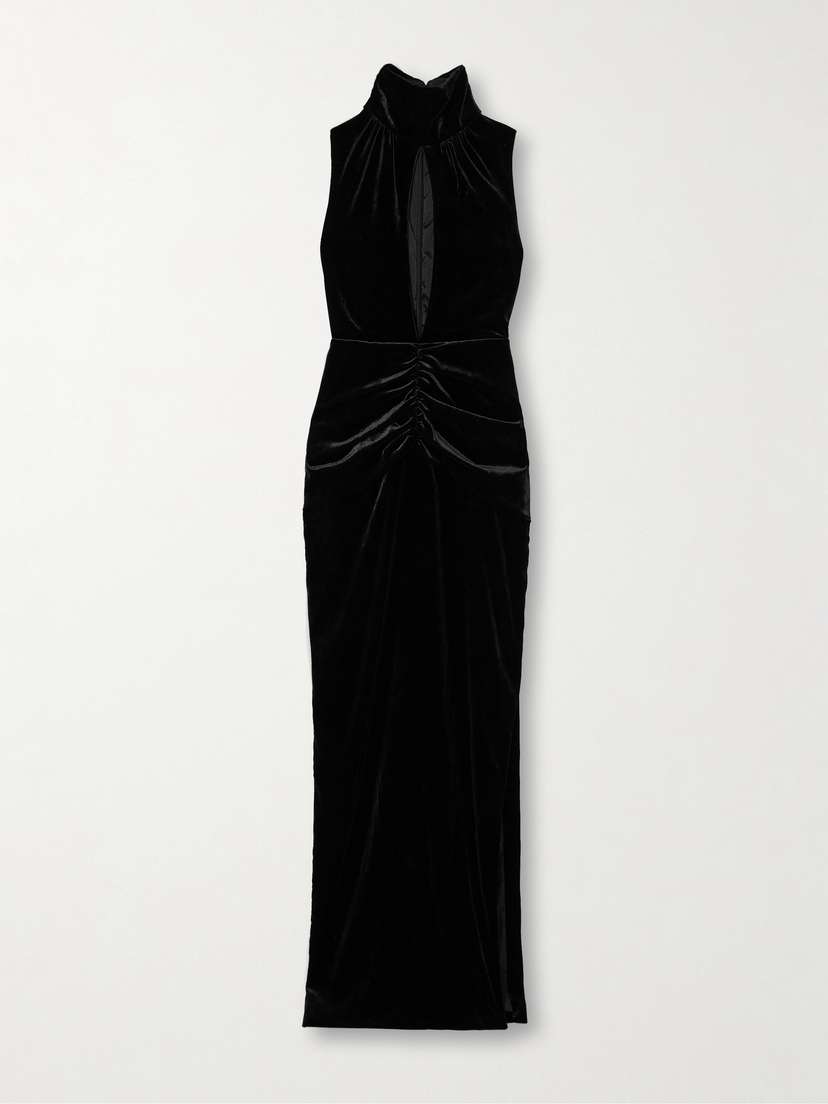 Alessandra Rich Cutout Gathered Stretch-velvet Maxi Dress