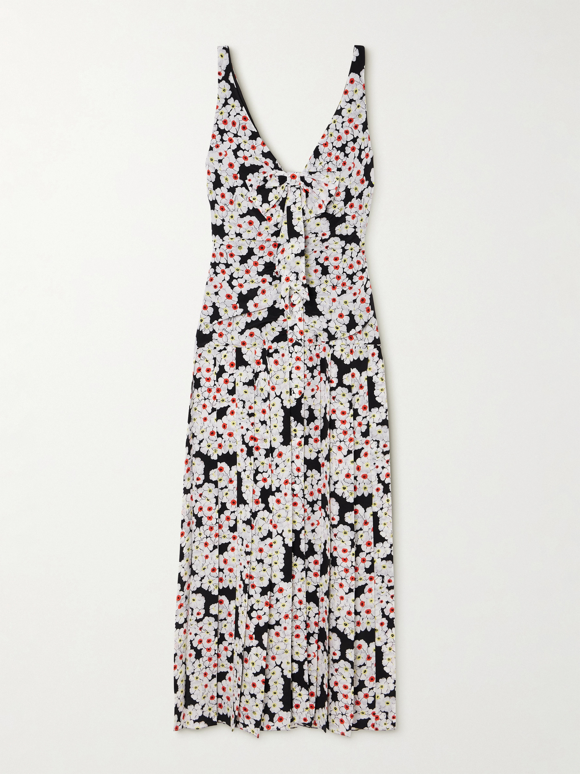 Alessandra Rich Bow-detailed pleated floral-print silk crepe de chine midi dress