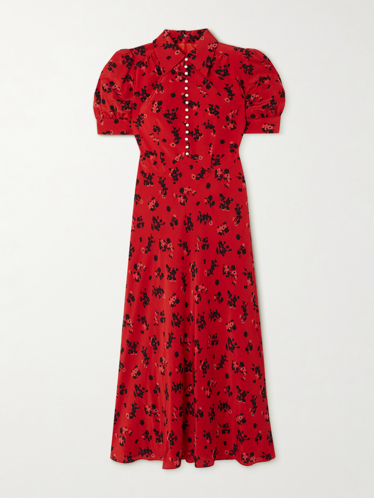 Alessandra Rich Embellished Floral-print Silk Crepe De Chine Midi Dress - Red