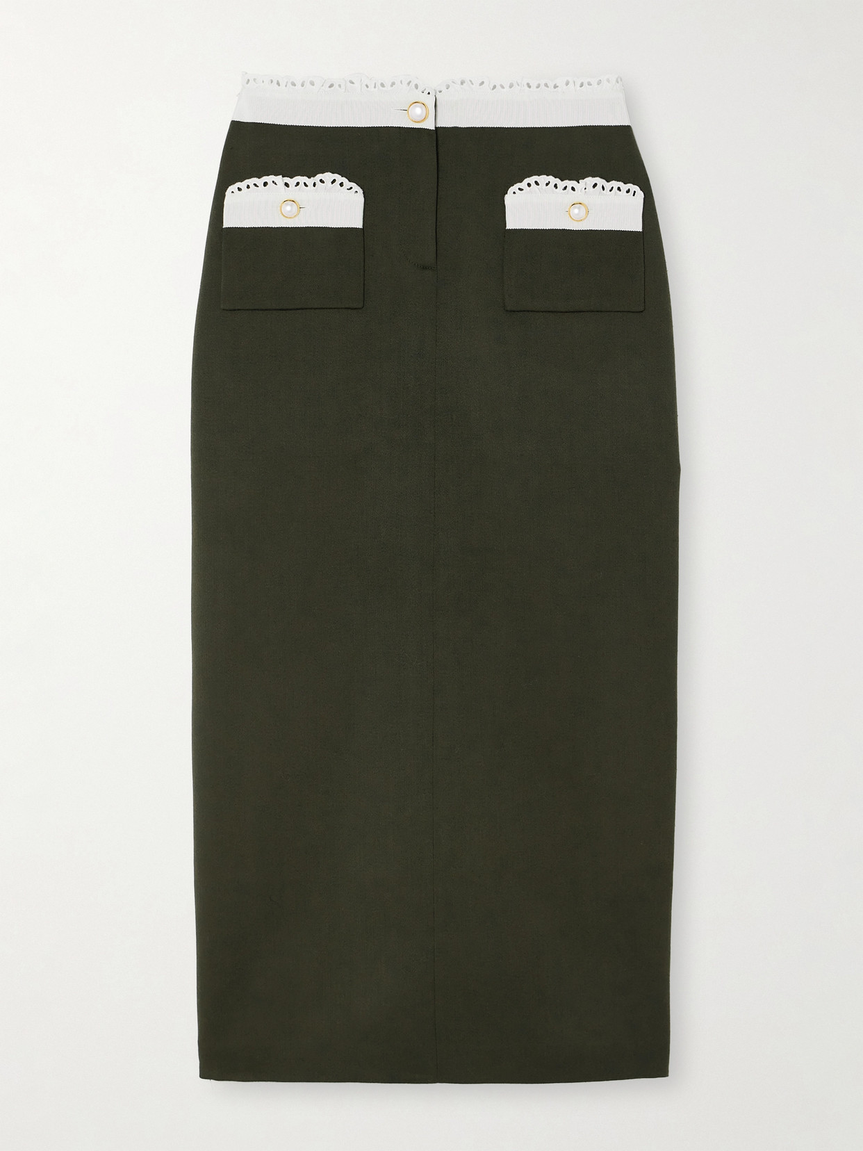 Alessandra Rich - Broderie Anglaise-trimmed Wool Midi Skirt - Green