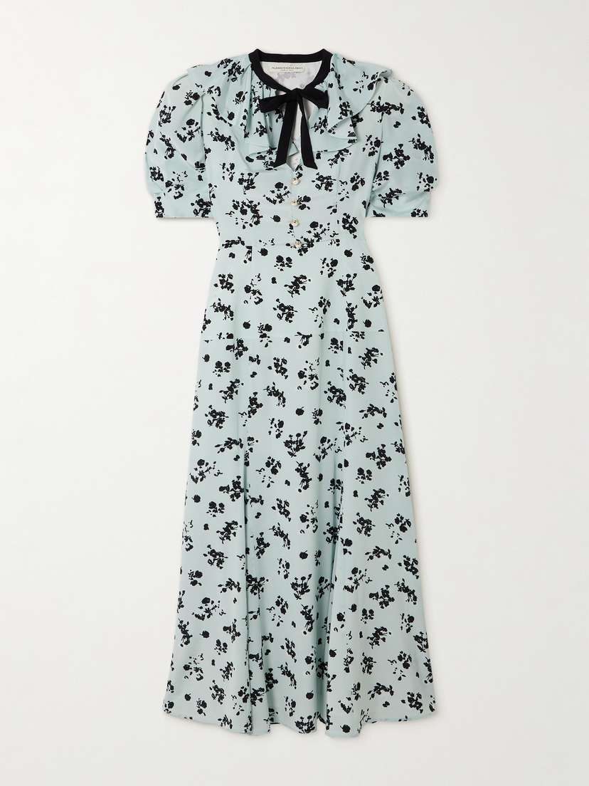 Alessandra Rich Bow-detailed Floral-print Silk Crepe De Chine Maxi Dress