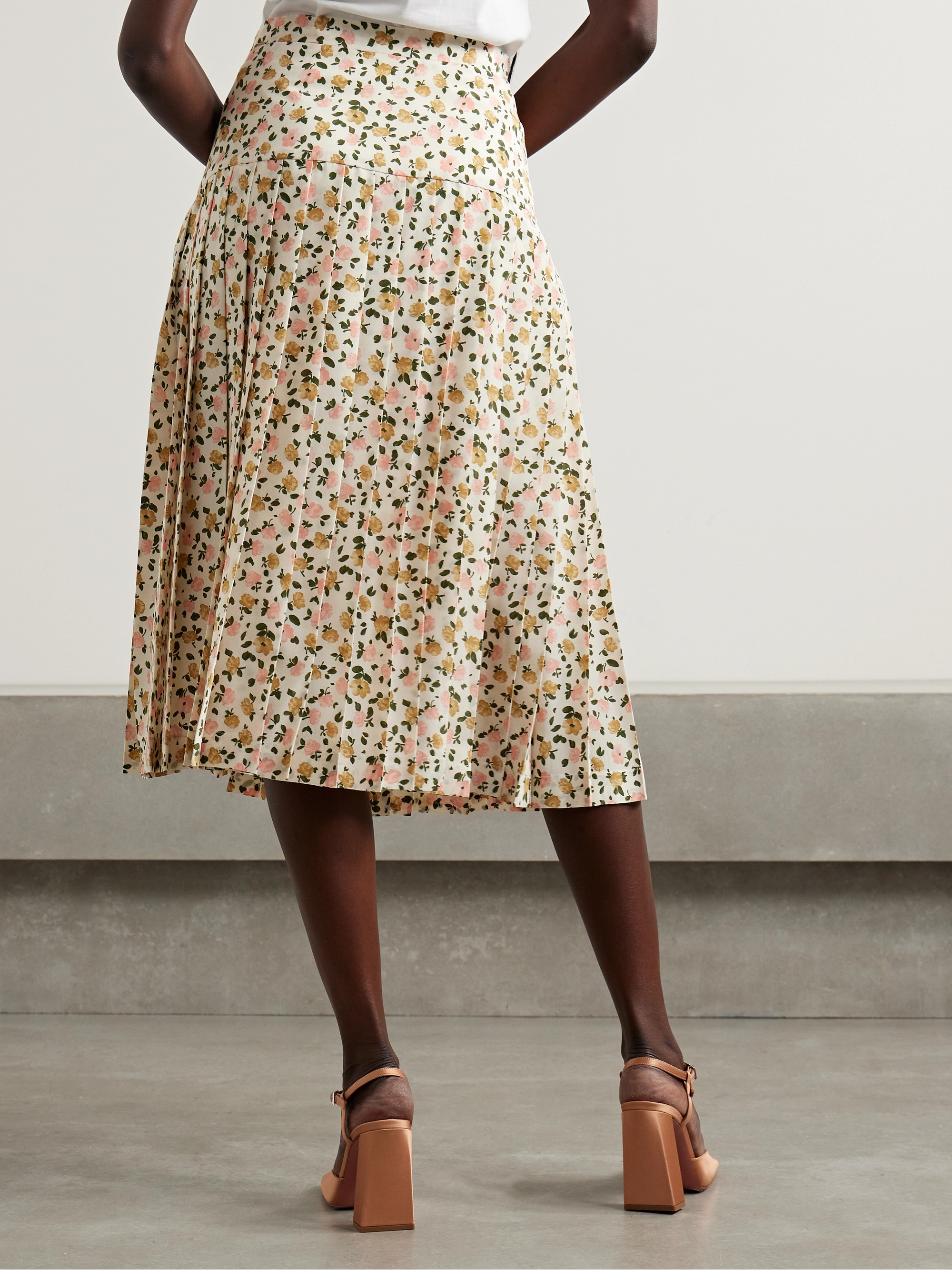 Alessandra Rich Pleated floral-print silk-crepe midi skirt thumbnail