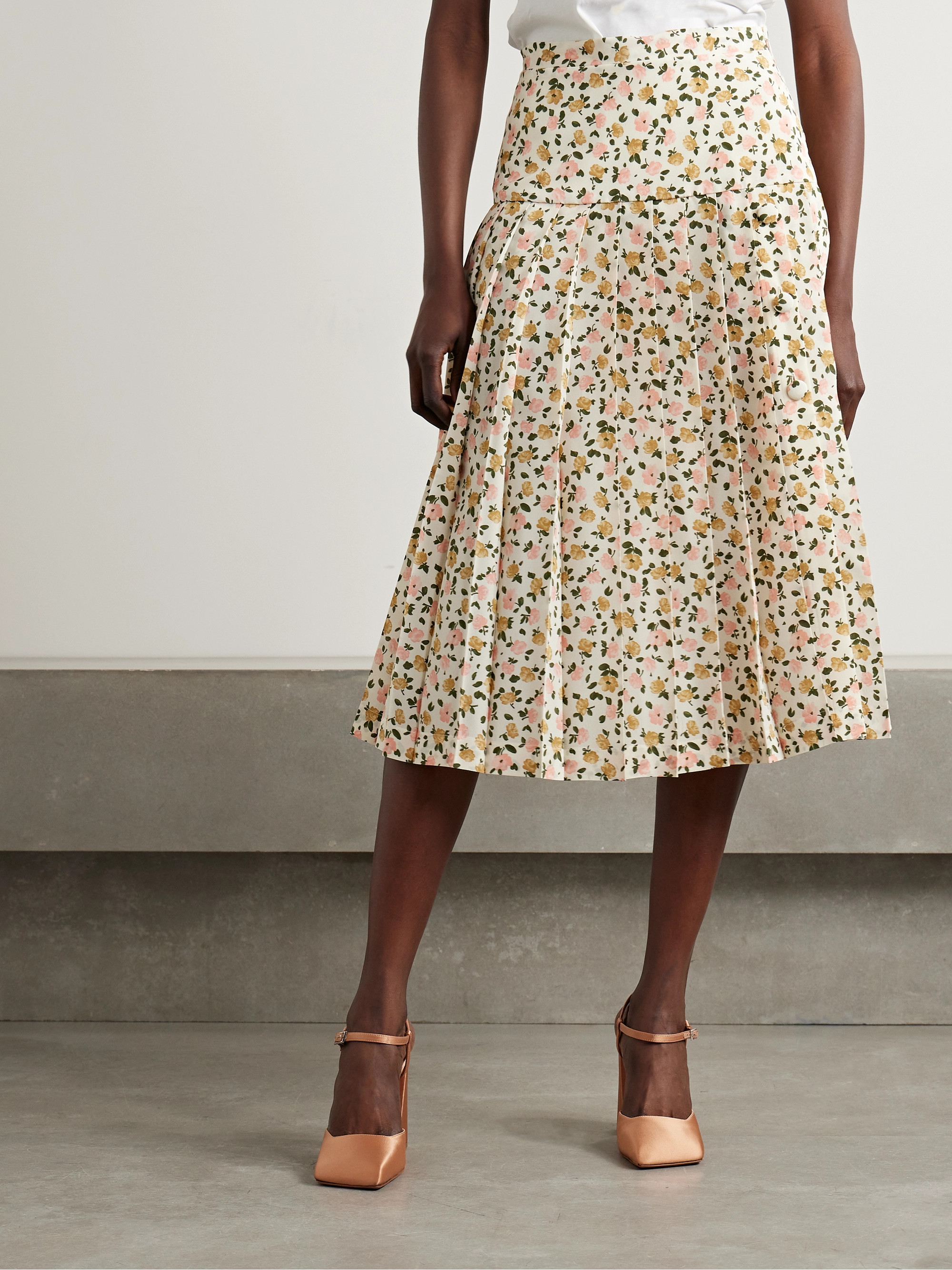 Alessandra Rich Pleated floral-print silk-crepe midi skirt