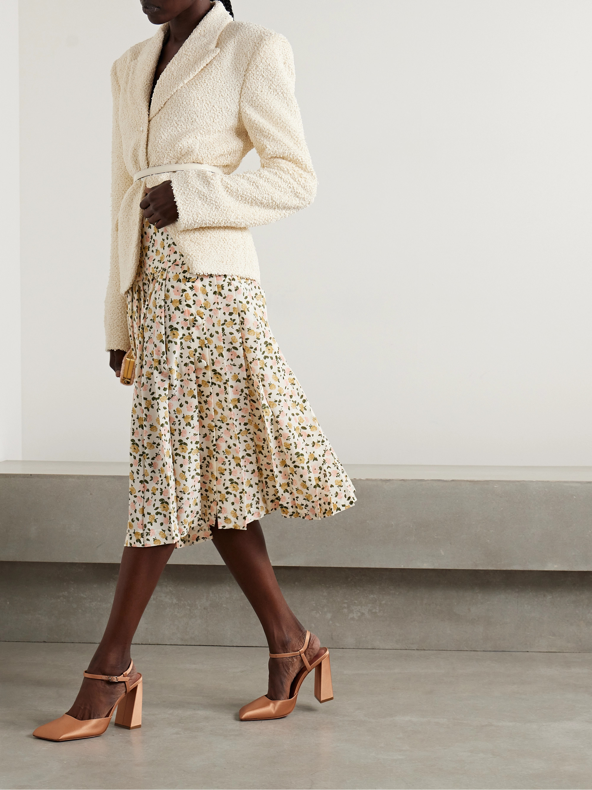 Alessandra Rich Pleated floral-print silk-crepe midi skirt thumbnail