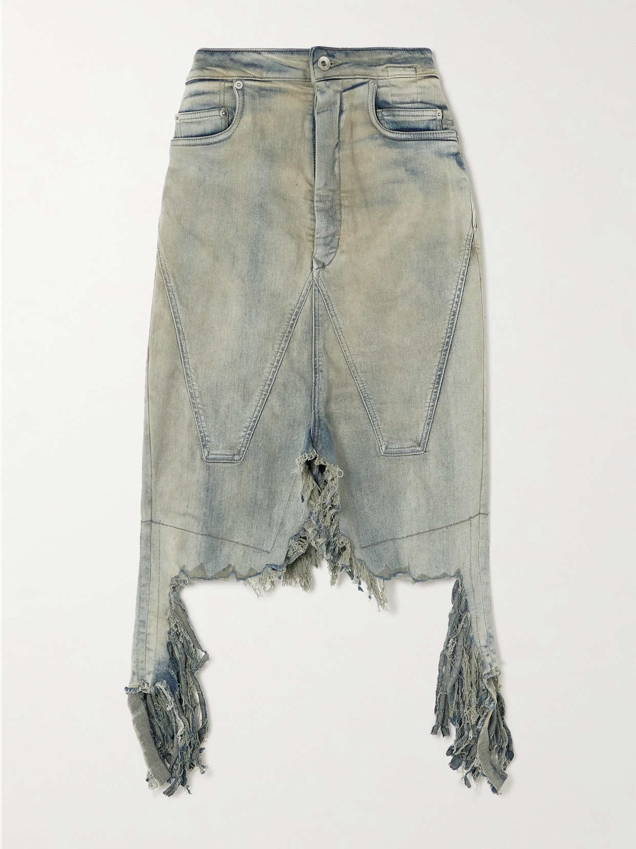 Rick Owens - Distressed Denim Midi Skirt - Blue