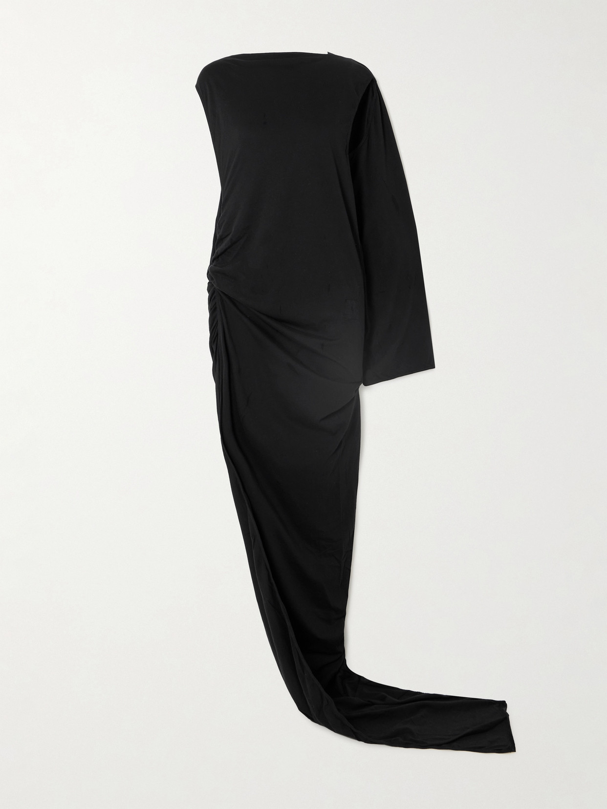 Rick Owens Edfu One-sleeve Draped Asymmetric Cutout Cotton-jersey Gown In Black