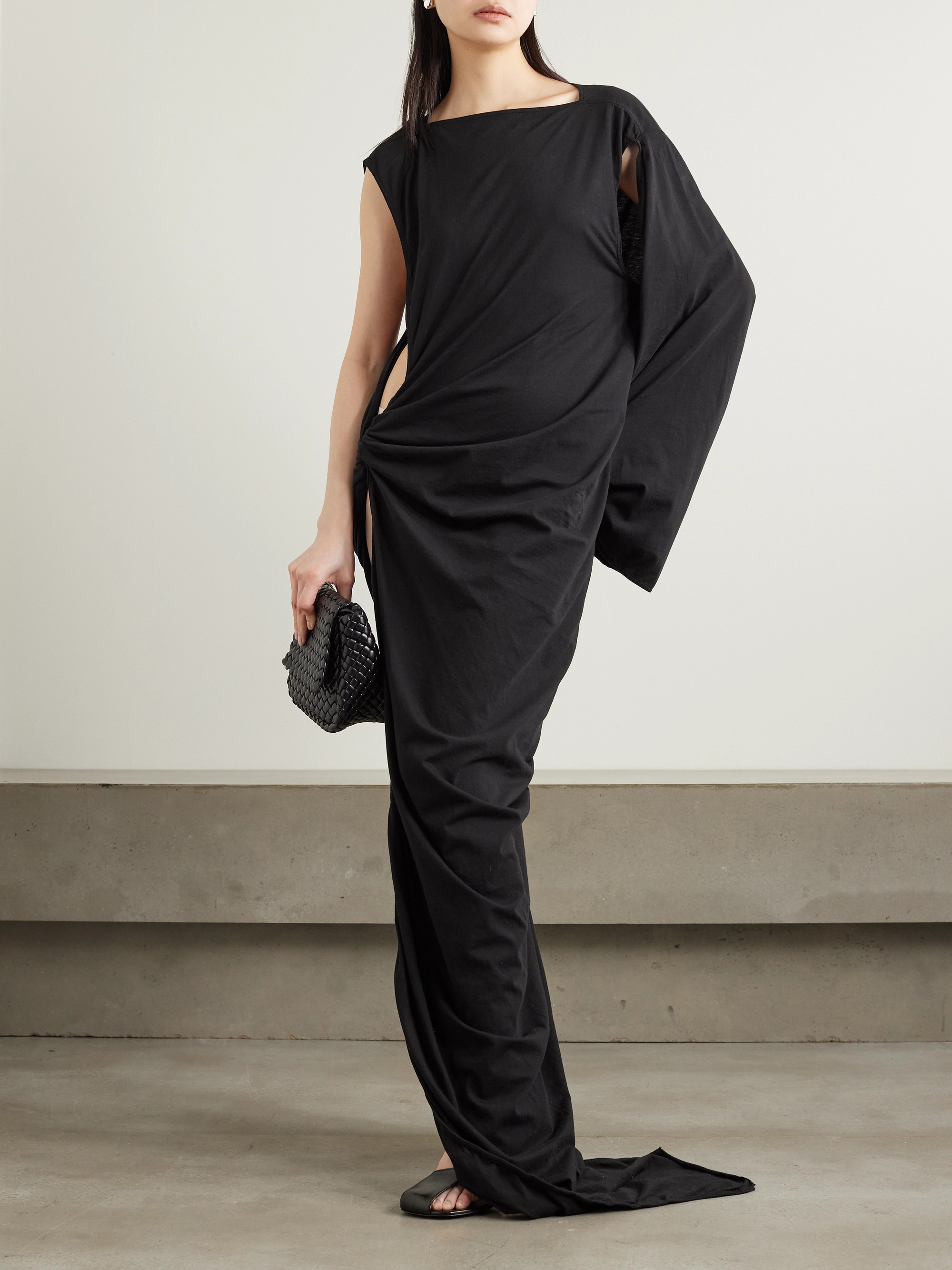 Rick Owens Edfu one-sleeve draped asymmetric cutout cotton-jersey gown
