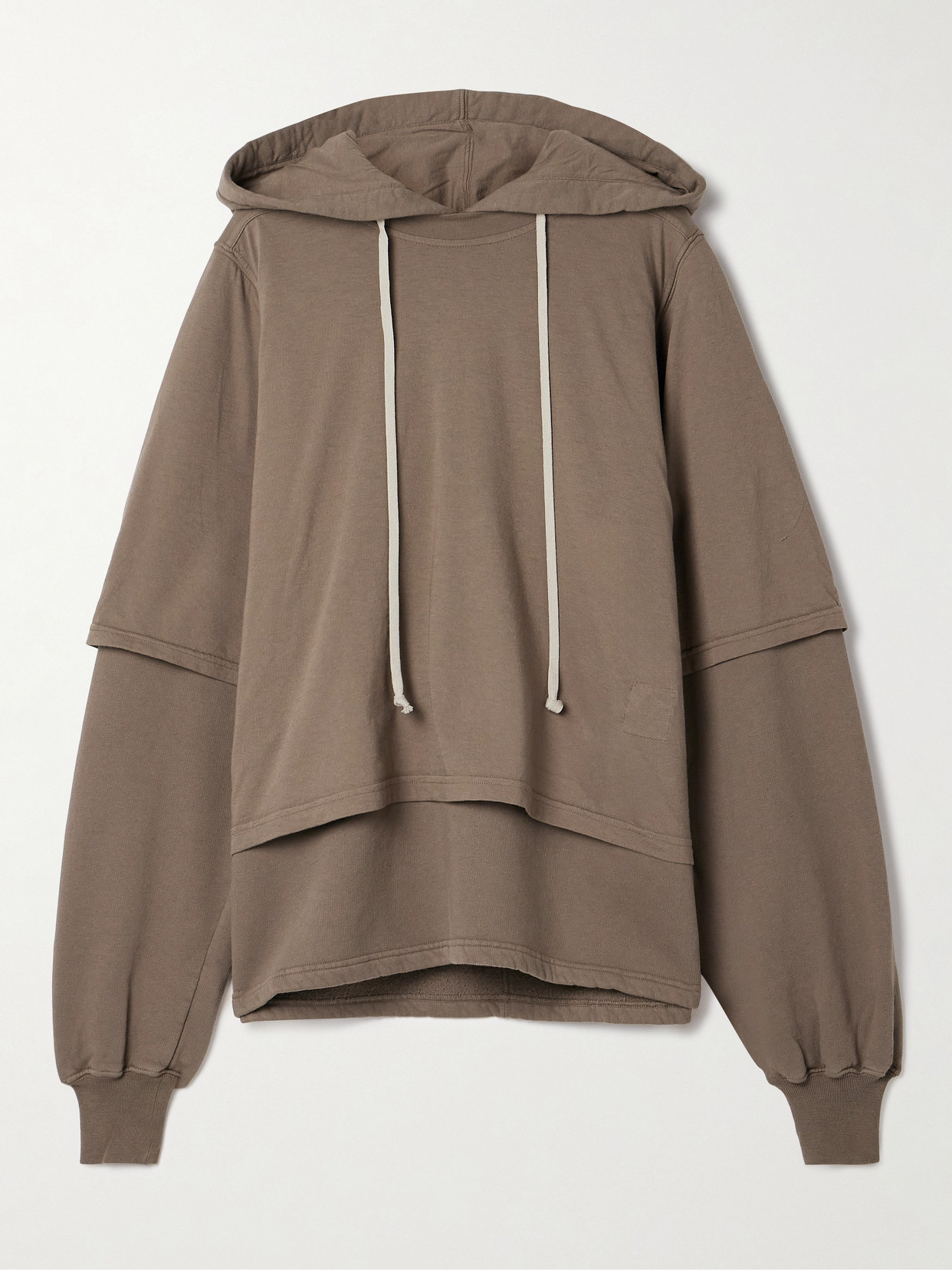 Rick Owens Hustler Layered Cotton-jersey Hoodie In Brown