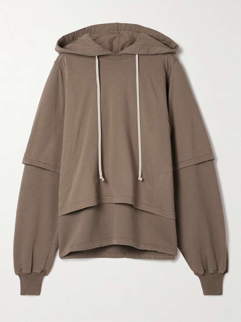 Rick Owens Hustler Layered Cotton-jersey Hoodie