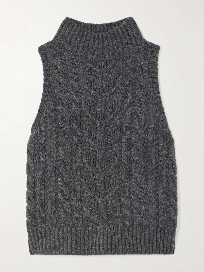 L'Agence Bellini Metallic Cable-knit Sweater
