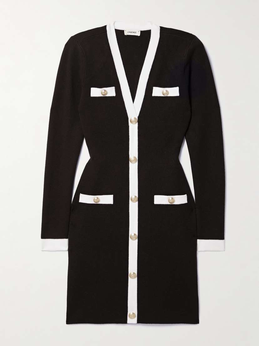 L'Agence Uzma Button-embellished Knitted Mini Dress - x large