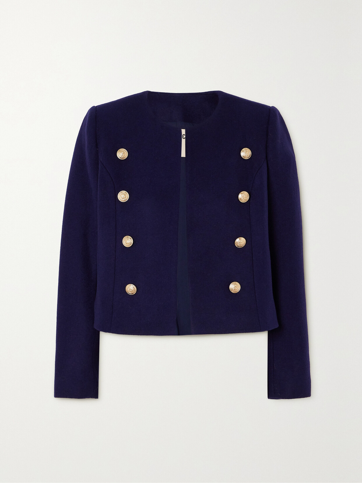 Shop L Agence True Button-embellished Wool-blend Blazer In Blue