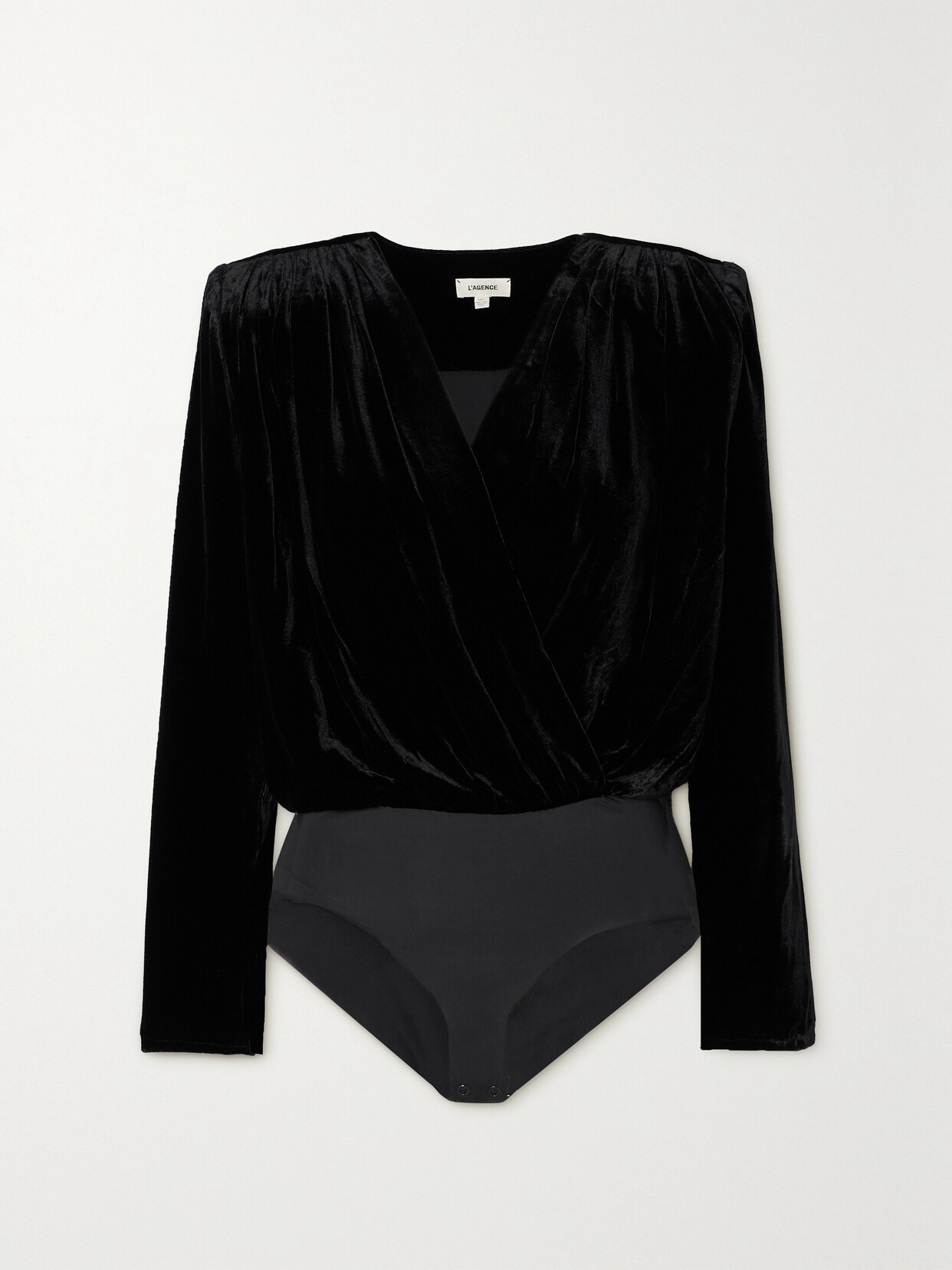 Shop L Agence Kallie Velvet And Stretch-jersey Bodysuit In Black