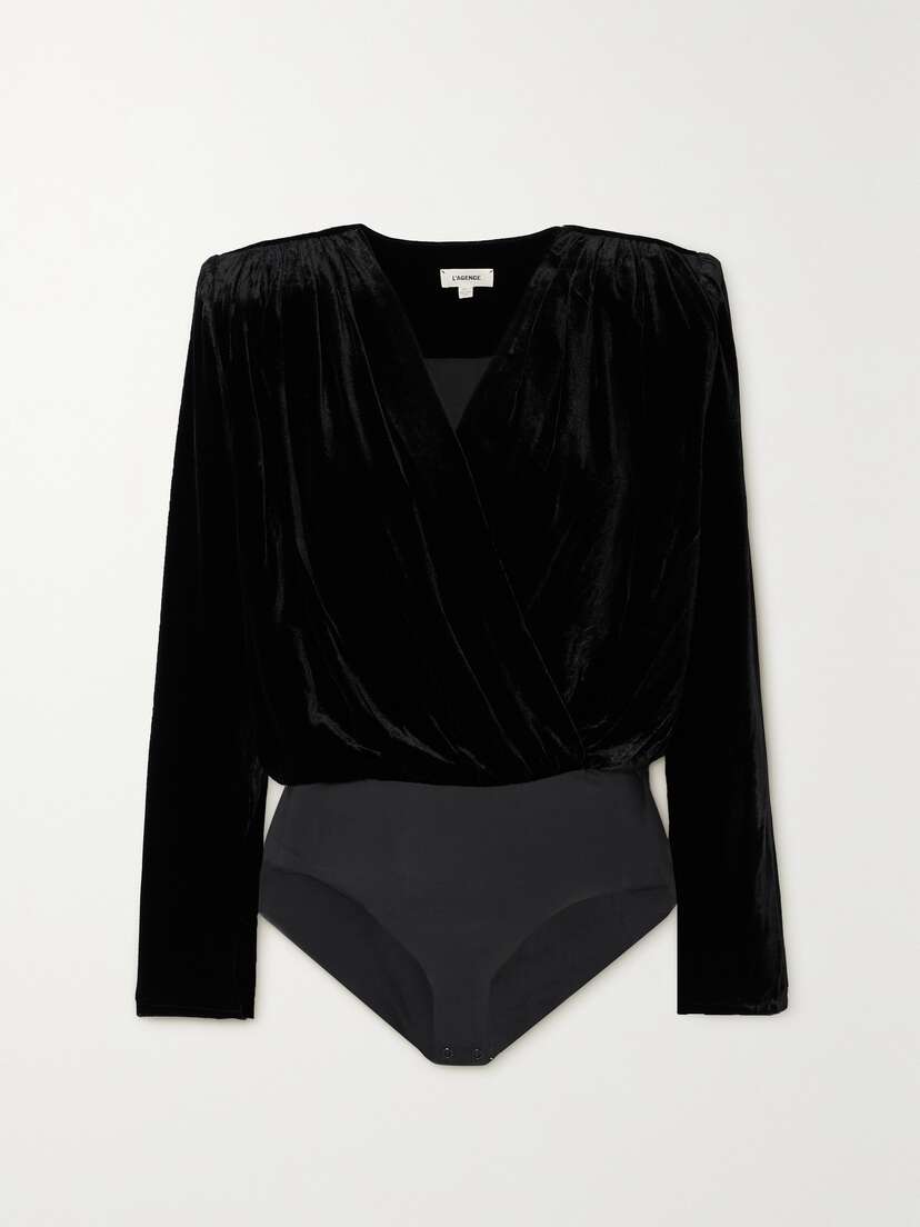 L'Agence Kallie Velvet And Stretch-jersey Bodysuit