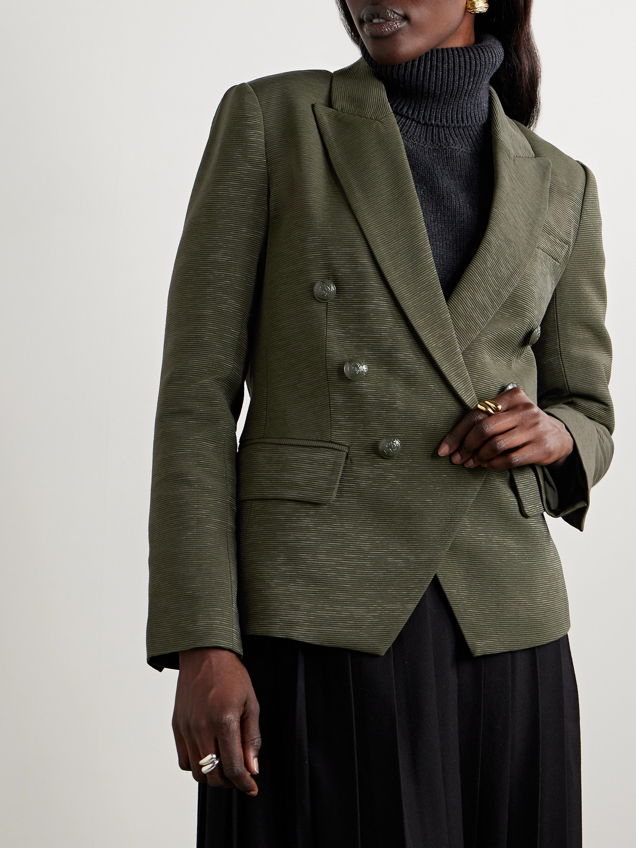 L'agence Kenzie Double-breasted Faille Blazer In Green