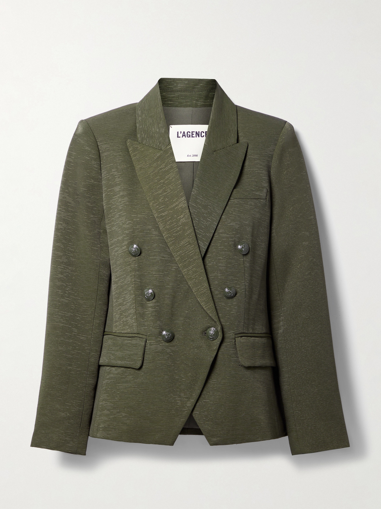 Shop L Agence Kenzie Double-breasted Faille Blazer In Green