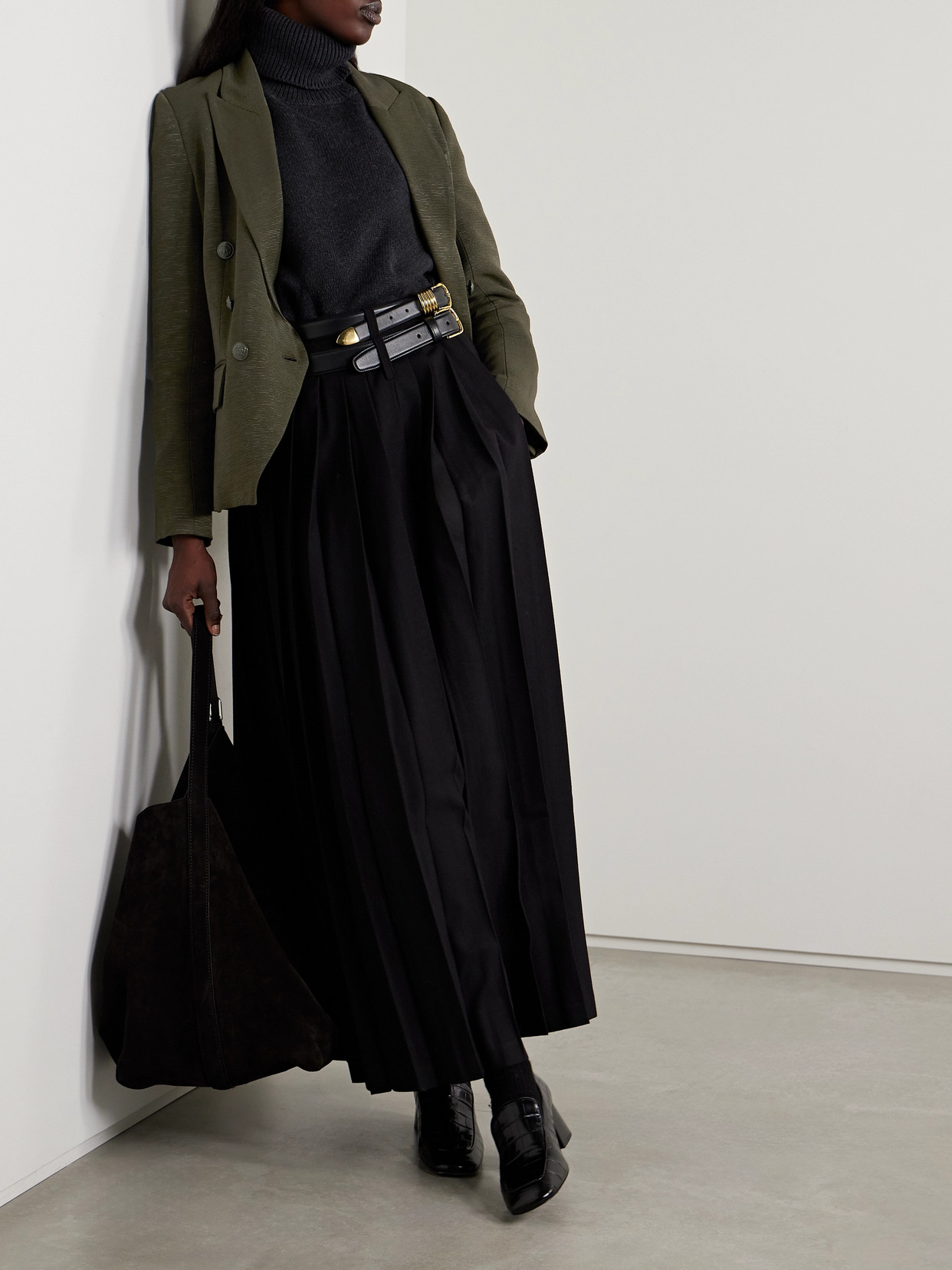 L'agence Kenzie Double-breasted Faille Blazer In Green