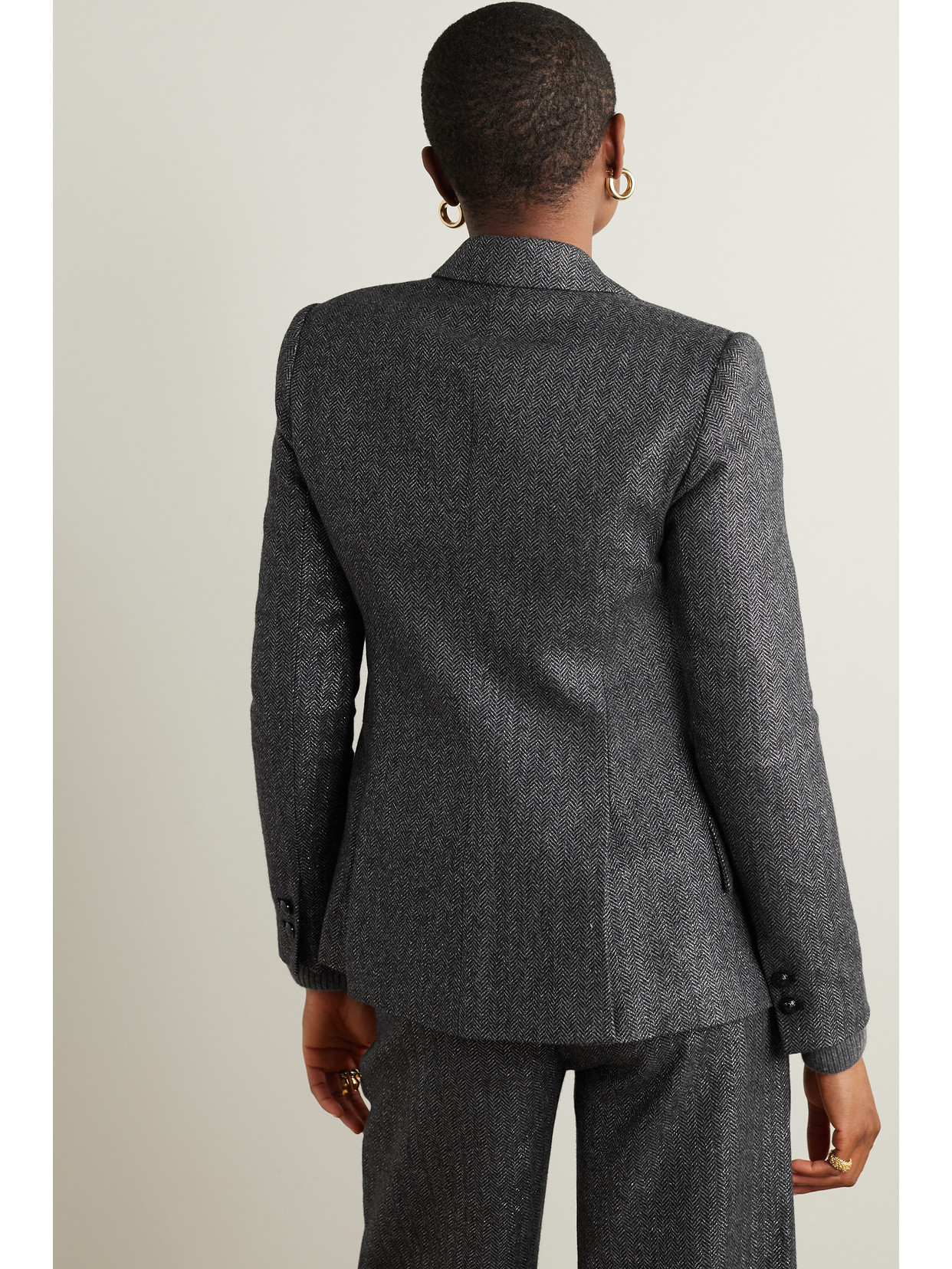 Shop L Agence Chamberlain Metallic Herringbone Wool-blend Blazer In Gray