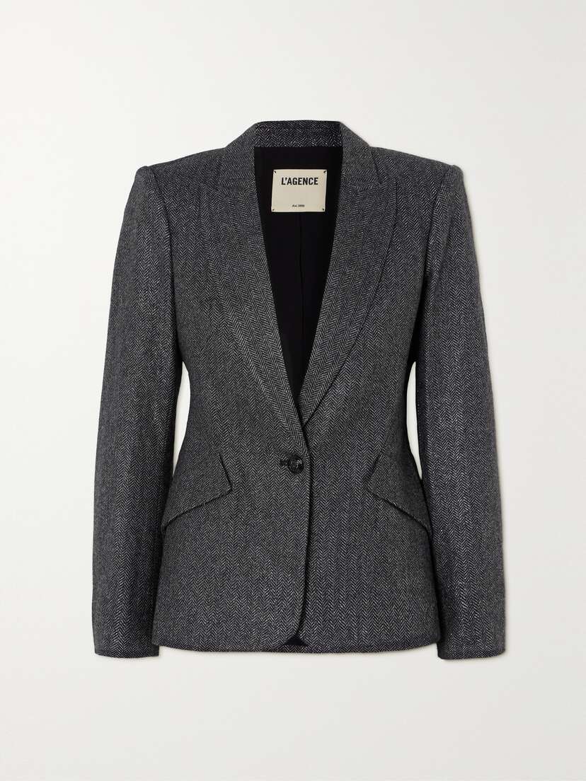 L'Agence Chamberlain Metallic Herringbone Wool-blend Blazer