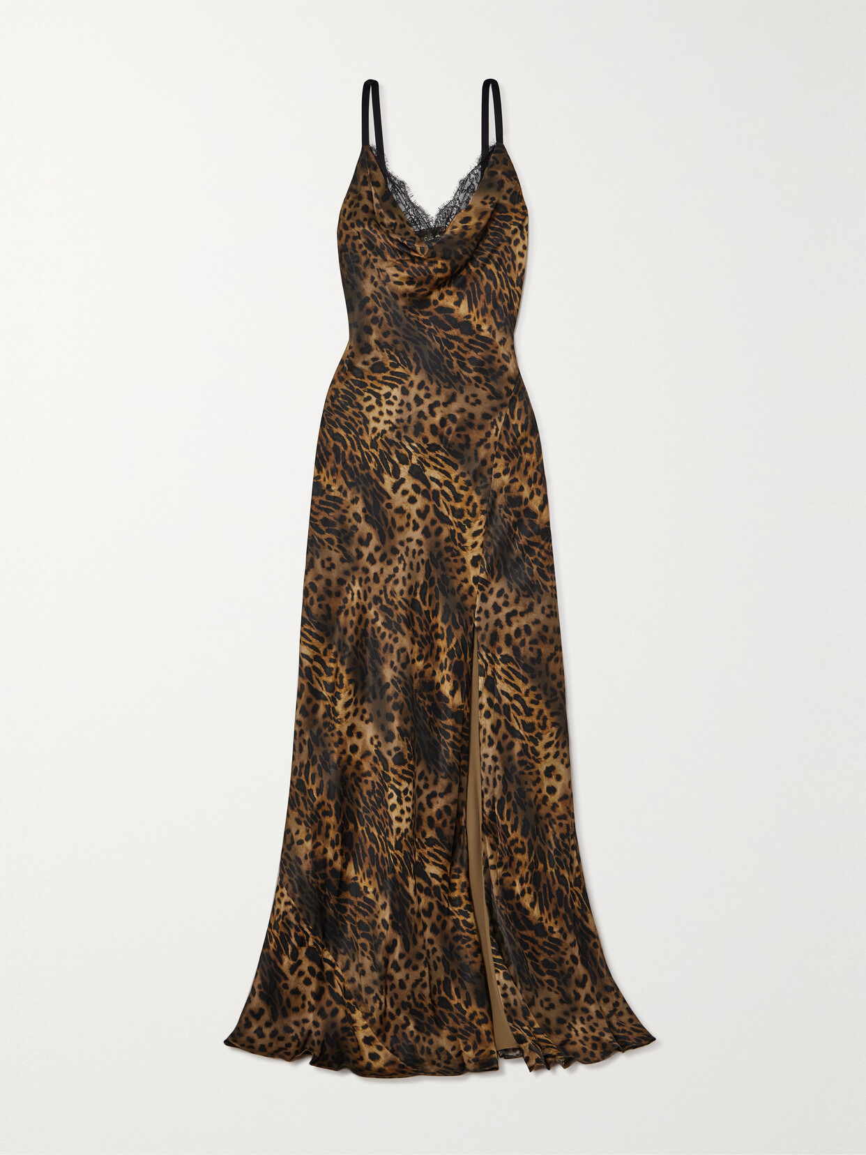 L'Agence - Venice Lace-trimmed Leopard-print Silk-satin Maxi Dress - Brown