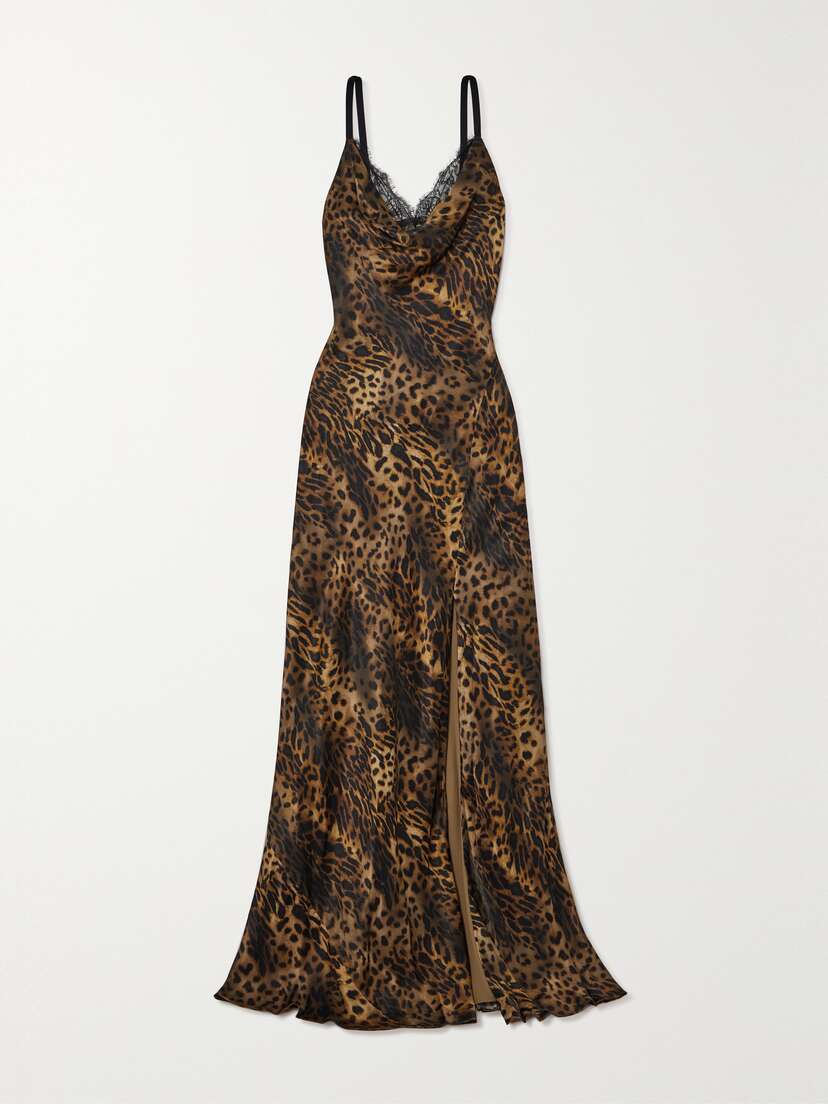 L'Agence Venice Lace-trimmed Leopard-print Silk-satin Maxi Dress