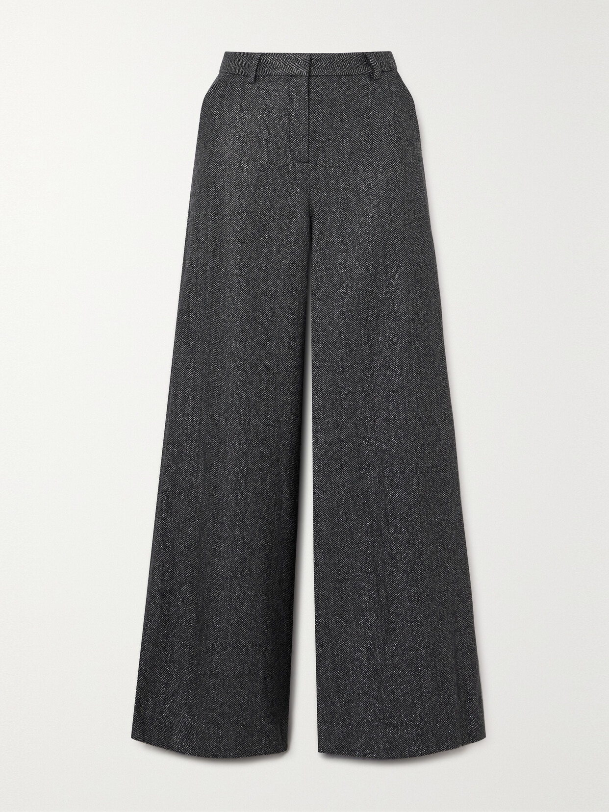 L'Agence - Pilar Metallic Herringbone Wool-blend Wide-leg Pants - Gray