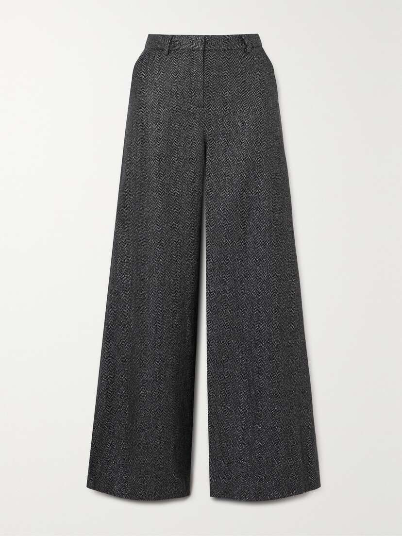 L'Agence Pilar Metallic Herringbone Wool-blend Wide-leg Pants