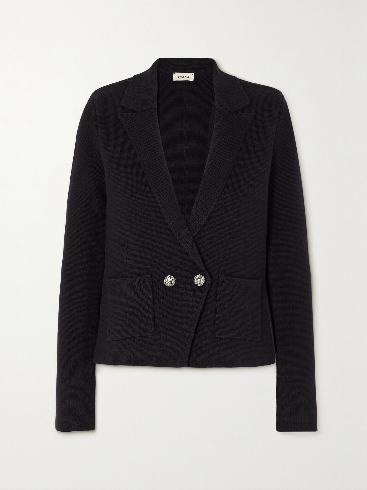 Shop L Agence Sofia Button-embellished Knitted Blazer In Black