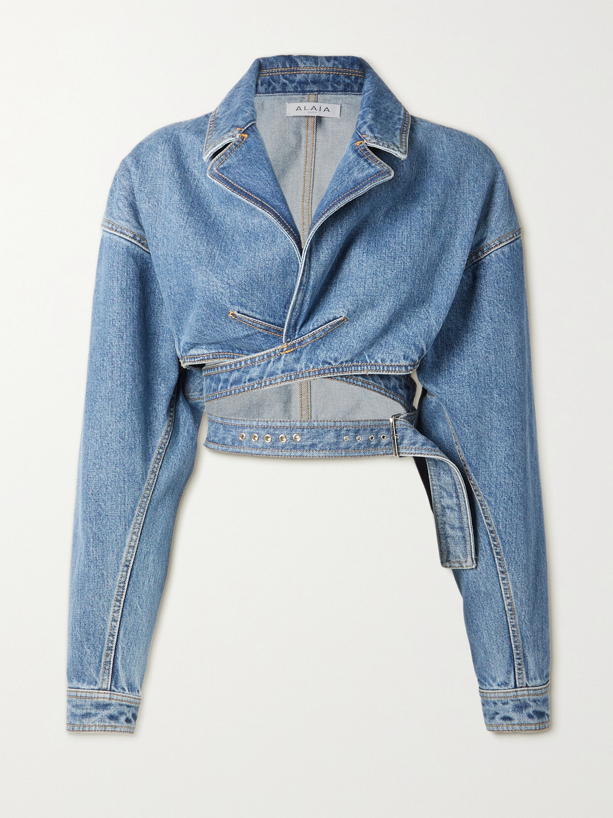 Alaïa Long-sleeved Denim Jacket In Blue