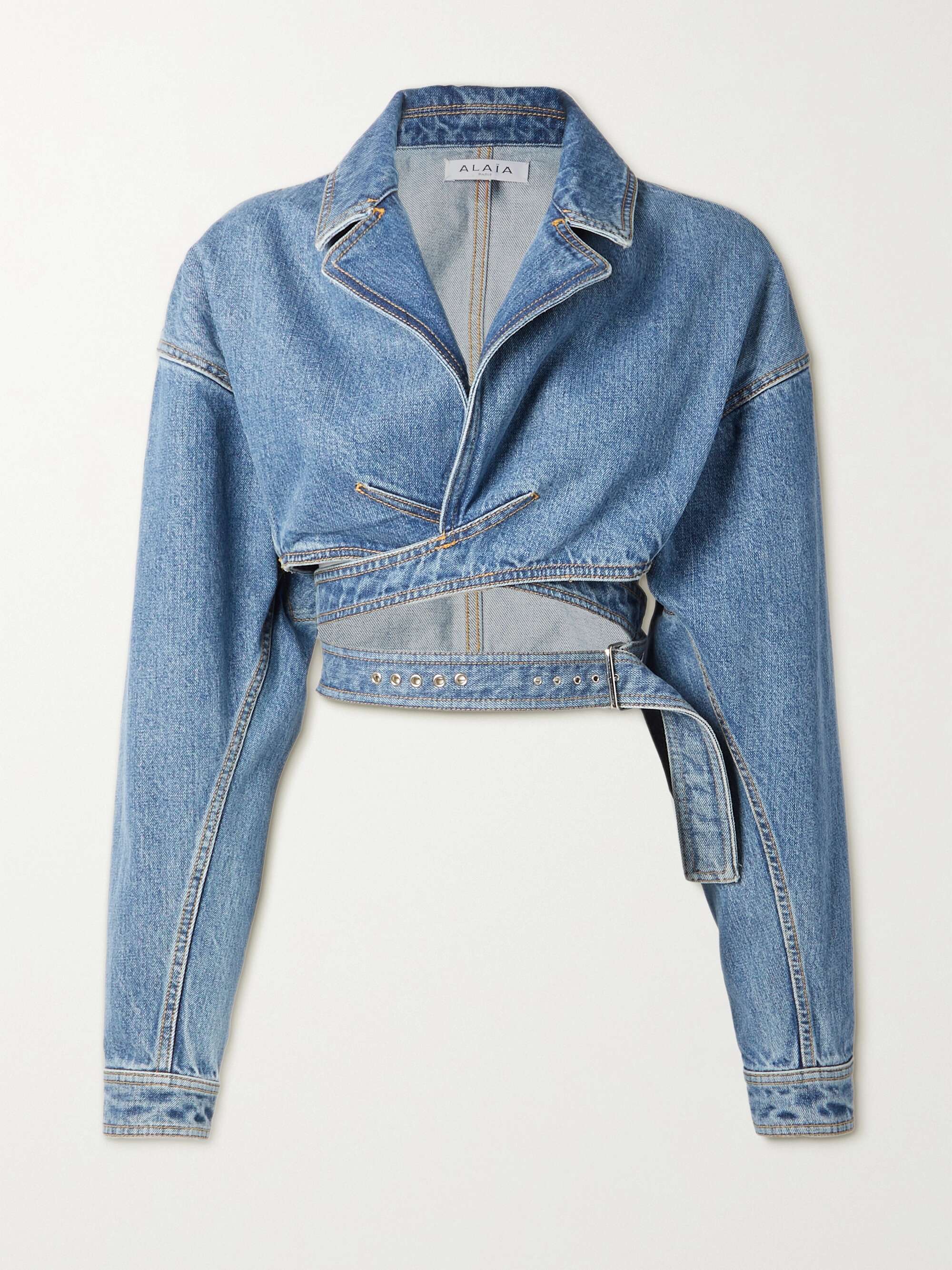 Archetypes cropped wrap-effect denim jacket