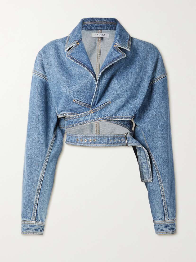 Alaïa Archetypes Cropped Wrap-effect Denim Jacket