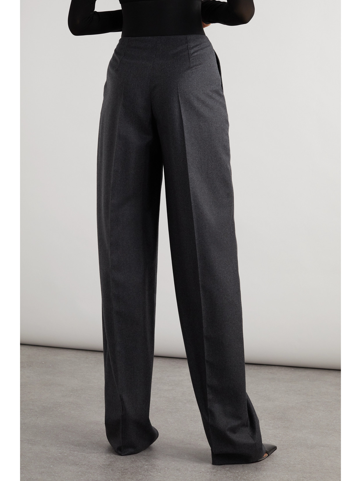 Alaïa Archetypes Belted Wool-flannel Wide-leg Pants In Gray