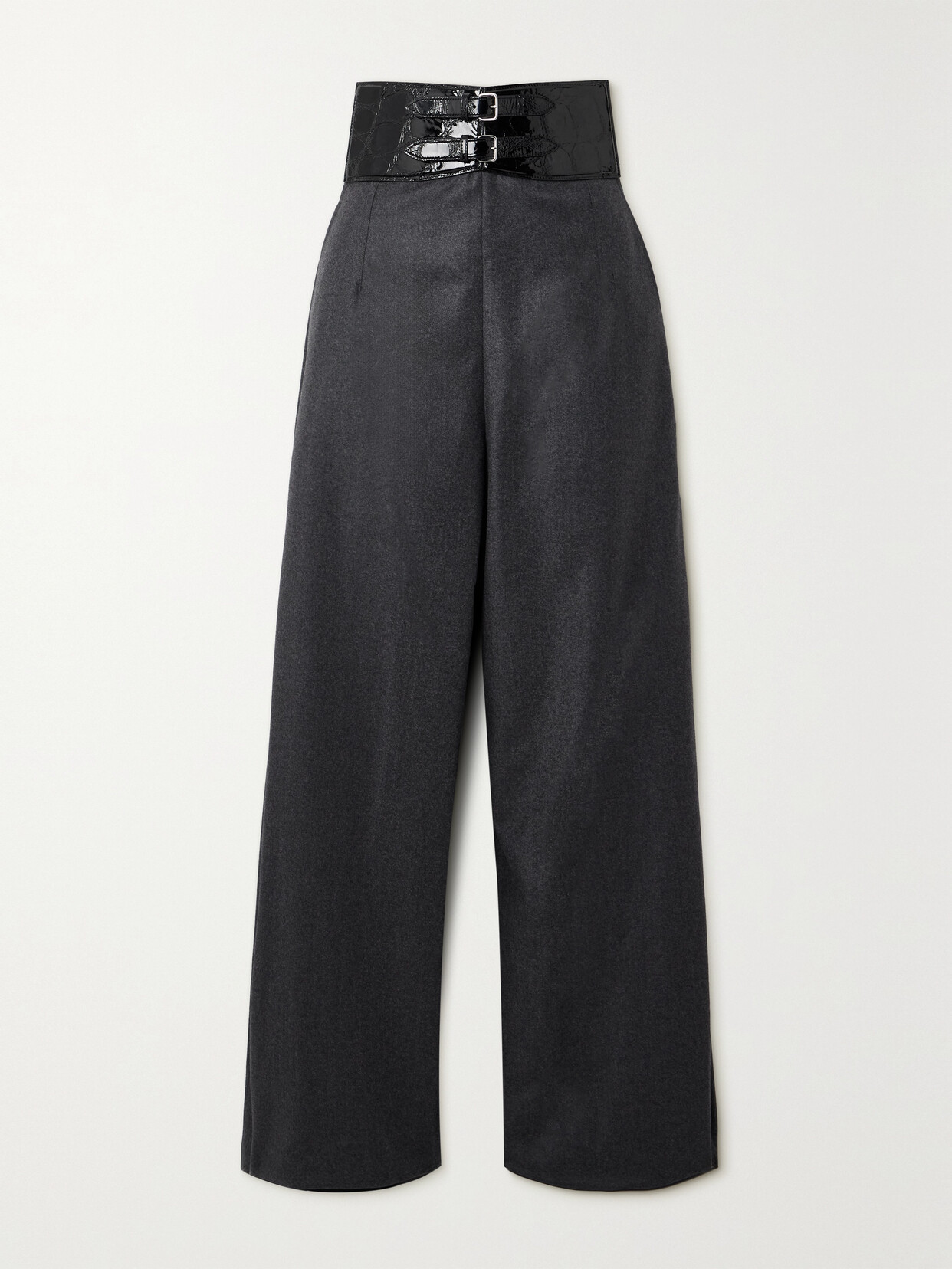 Alaïa Archetypes Belted Wool-flannel Wide-leg Pants In Gray