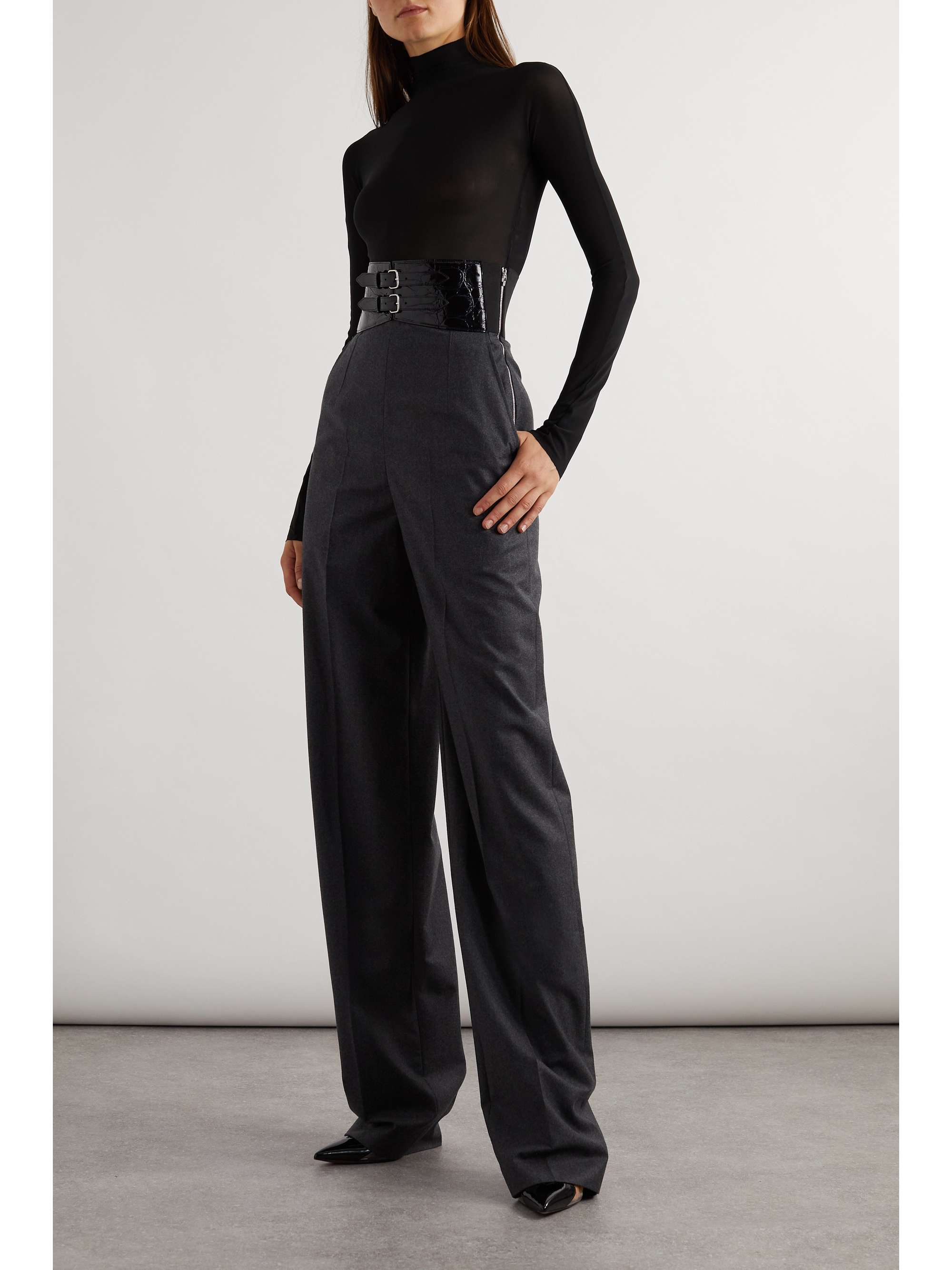 ALAÏA Archetypes belted wool-flannel wide-leg pants | NET-A 