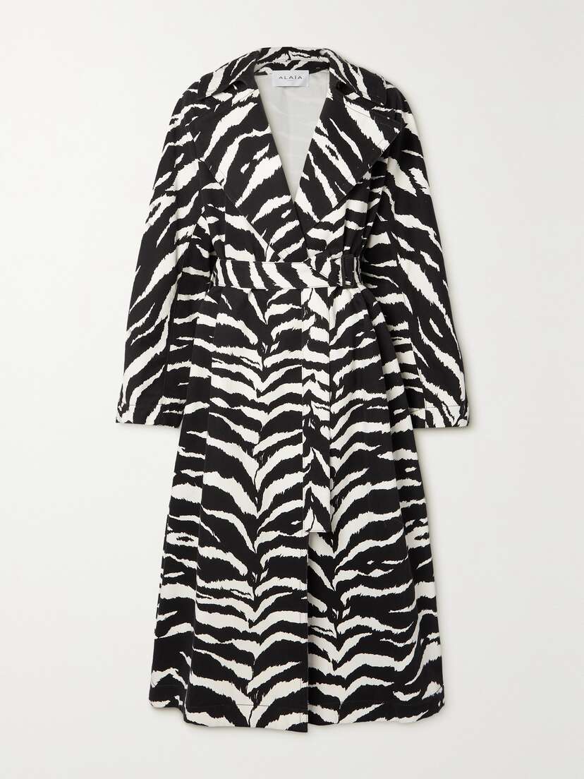 Alaïa Archetypes Belted Leather-trimmed Zebra-print Denim Trench Coat
