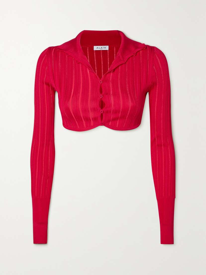Alaïa Archetypes Cropped Ribbed-knit Cardigan