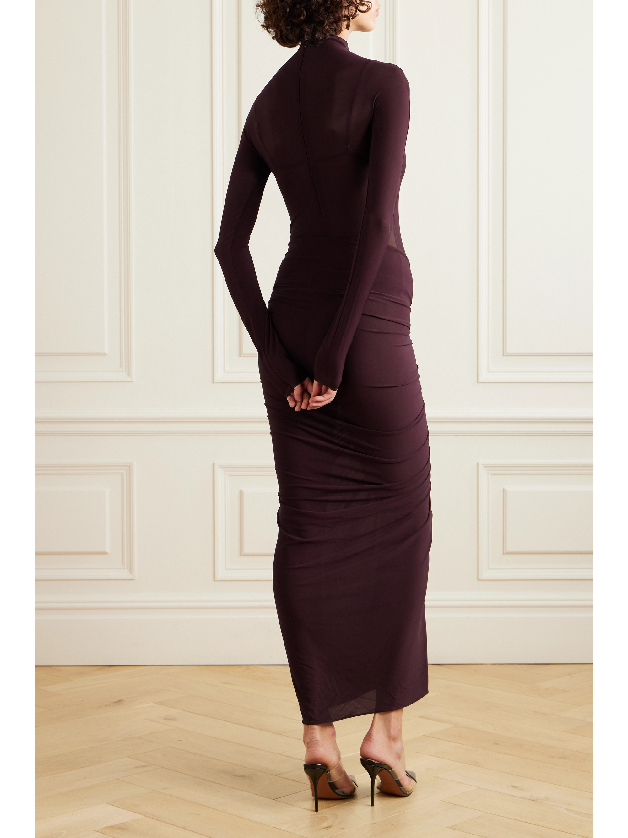 Alaïa Archetypes ruched stretch-jersey turtleneck midi dress