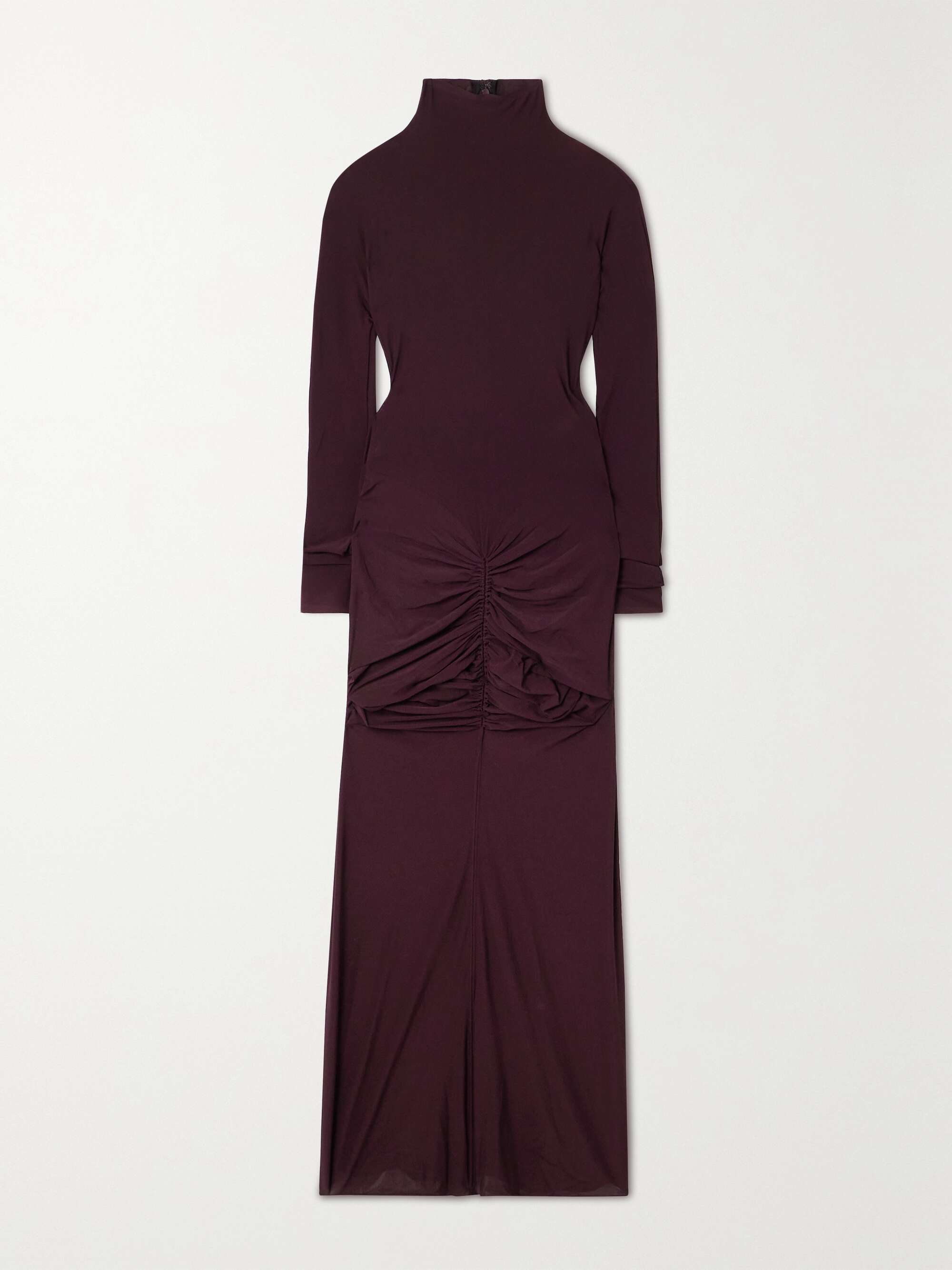 TURTLE NECK MIDI GATHERED JERSEY DRESS AMSTERGLAM