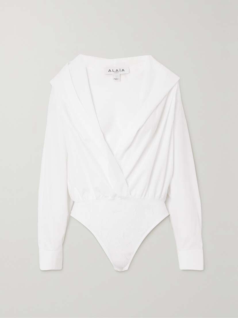 Alaïa Archetypes Lace-trimmed Cotton-poplin Hooded Bodysuit - FR 46