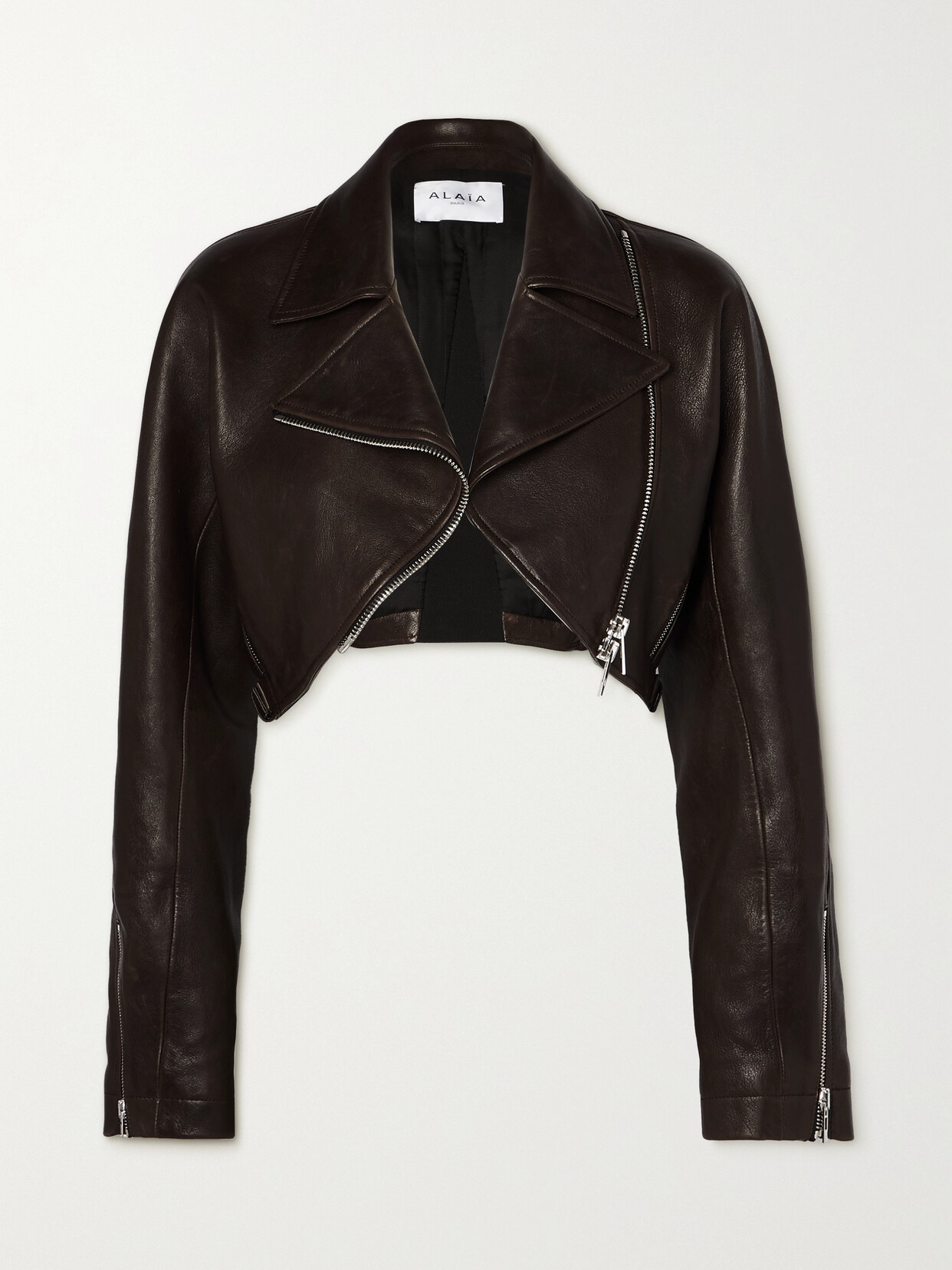Alaïa Cropped Leather Biker Jacket In Brown
